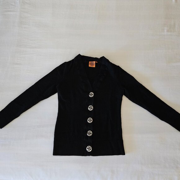 TORY BURCH Simone Black Button-Up Merino Wool Sweater - Picture 3 of 11
